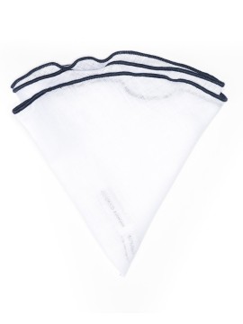 White Linen/Navy Trim Linen Pocket Circle